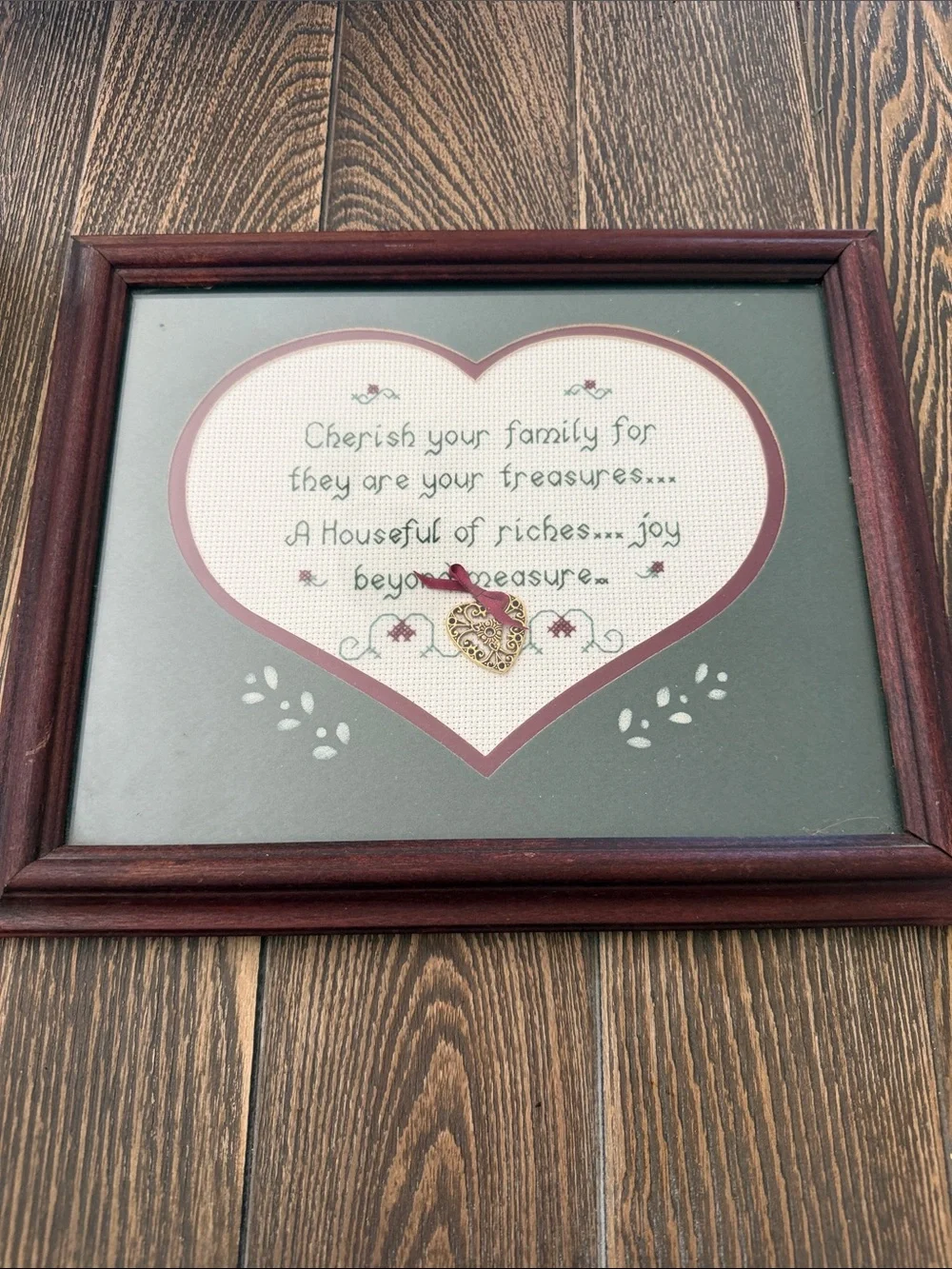 Cottage Core Grandma Handmade Cross Stitch Heart Wall Hanger Nostalgia